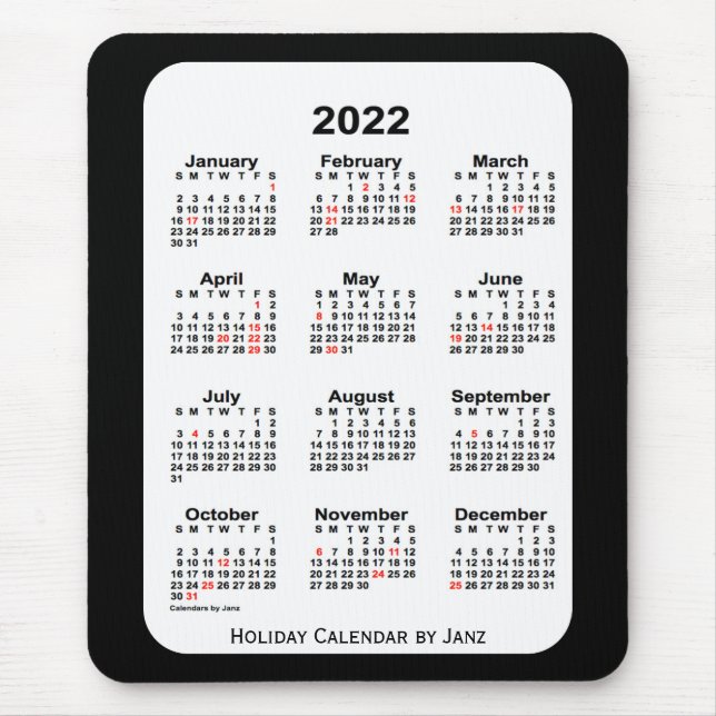 2022 Holiday Two Tone Black Calendar von Janz Mousepad (Vorne)