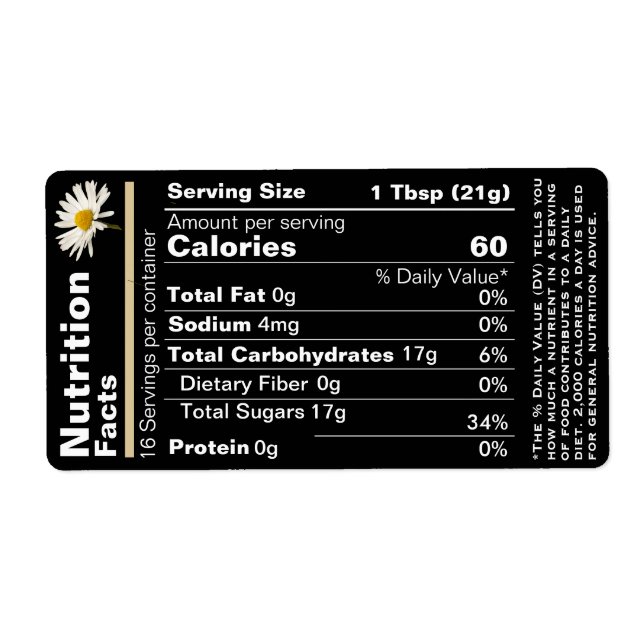 2022 Honey Nutrition Facts Label Black Gold Daisy (Vorne)