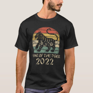 2022 Jahr des Tiger-Geschenks Retro Sonnenuntergan T-Shirt