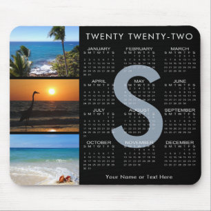 2022 Kalender 3 FotoCollage Monogramm Schwarz Mousepad