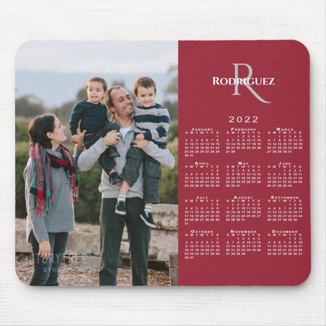 2022 Kalender benutzerdefinierten Foto Monogramm N Mousepad (Vorne)