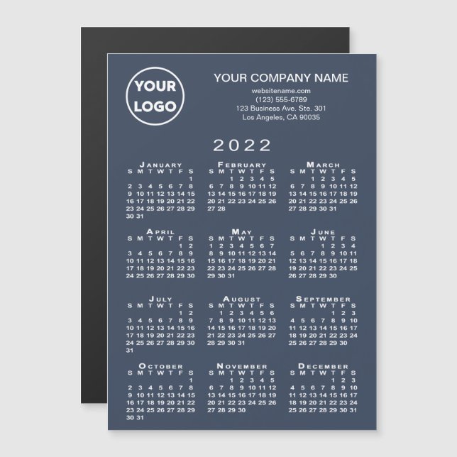 2022 Kalender Business-Logo Text Navy Magnet-Karte Magnetkarte (Vorne/Hinten)