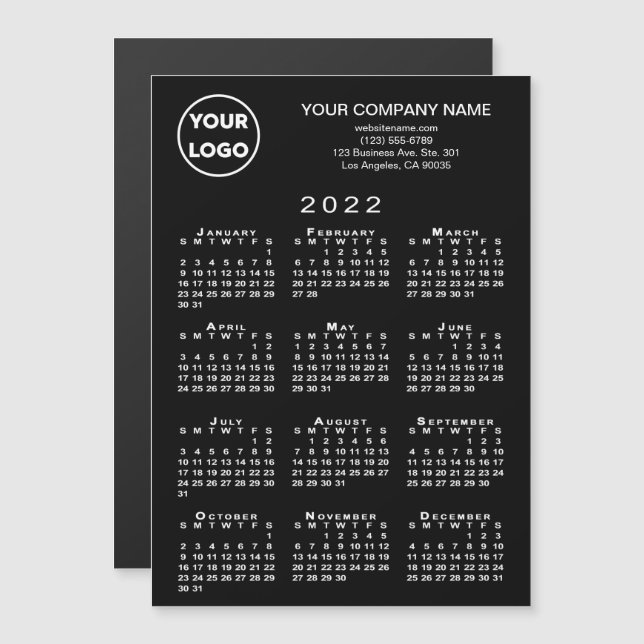 2022 Kalender Business-Logo Text Schwarze Magnet-K Magnetkarte (Vorne/Hinten)