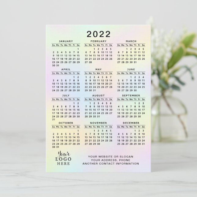 2022 Kalender Firmenlogo Pastel Holographisch Programm (Stehend Vorderseite)