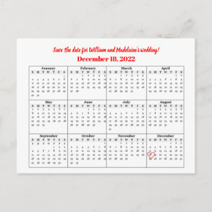 2022 Kalender Herz Ankündigungspostkarte