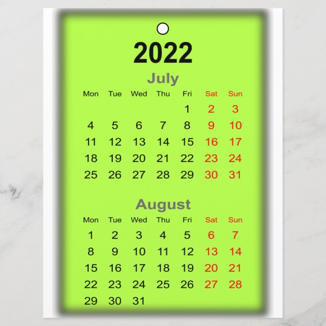 2022 Kalender Juli August Drucken auf.. (Vorderseite)
