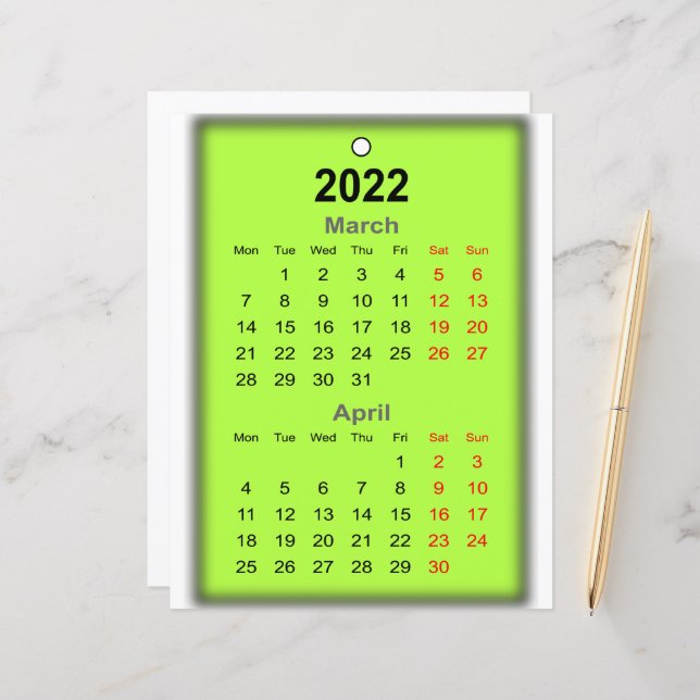 2022 Kalender März April Drucken am.. (Vorderseite/Rückseite Beispiel)