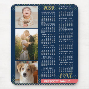 2022 Kalender Navy Koral Gold Familie Foto Collage Mousepad