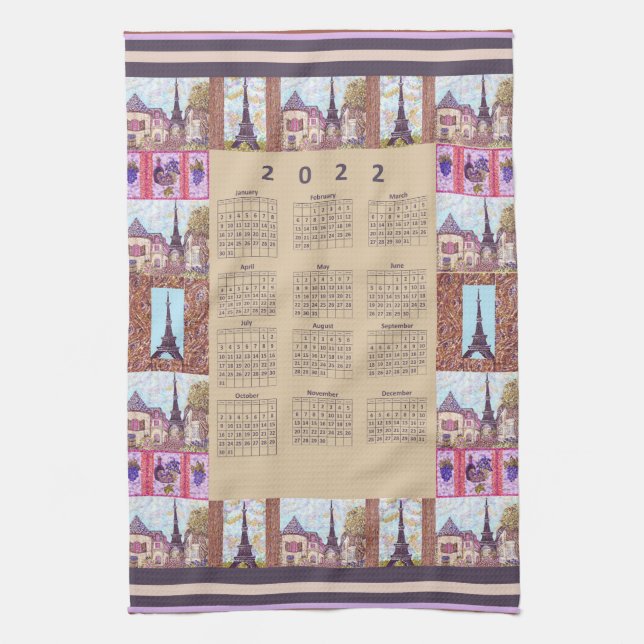 2022 Kalender Paris Eiffelturm Pointillismus Geschirrtuch (Vertikal)