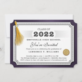 2022 Lila Gold Tassel Diploma Grad Party Einladung
