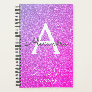 2022 Lila-Rosa-Glitzer-Sparkle-Monogramm Planer