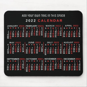 2022 Monatlicher Kalender Custom Black Red White Mousepad
