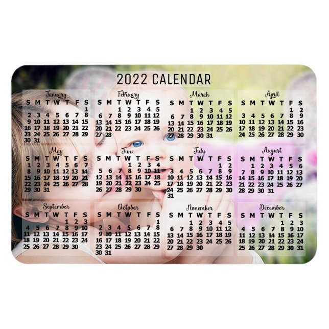 2022 Monatlicher Kalender Schwarz Hinzufügen benut Magnet (Horizontal)