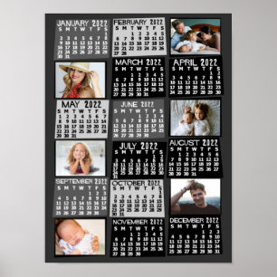 2022 Monatskalender FotoCollage Mod Black Poster