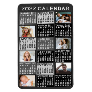 2022 Monatskalender Mod Schwarzes FotoCollage Magnet