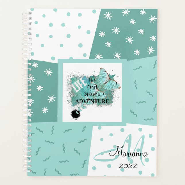 2022 Monogram Name Green Modern Planer (Vorderseite)