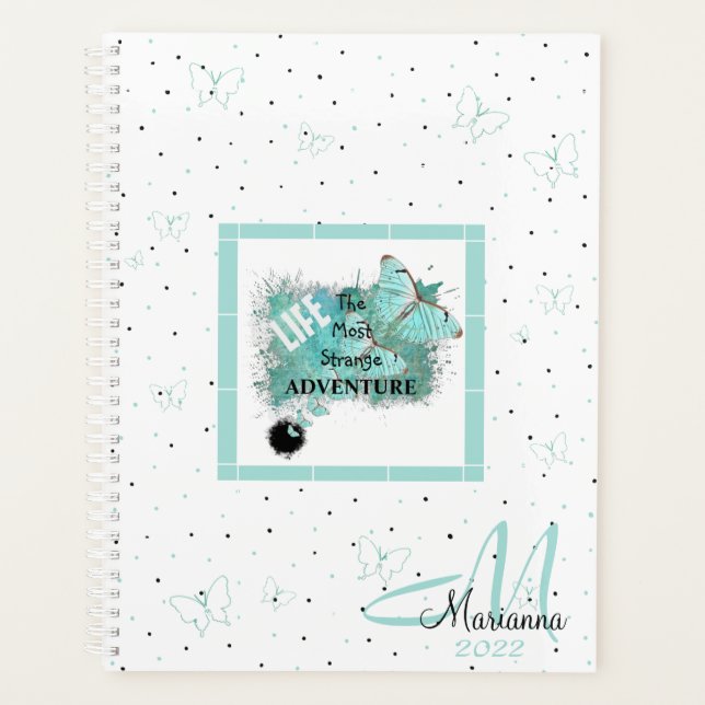 2022 Monogramm Name White Modern Planer (Vorderseite)