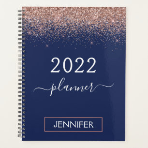 2022 Navy Blue Monogram Glitzer Pink Rose Gold Planer