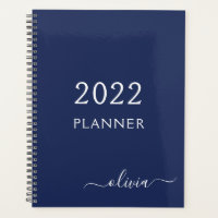 2022 Navy Blue White Girly Script Monogram Name