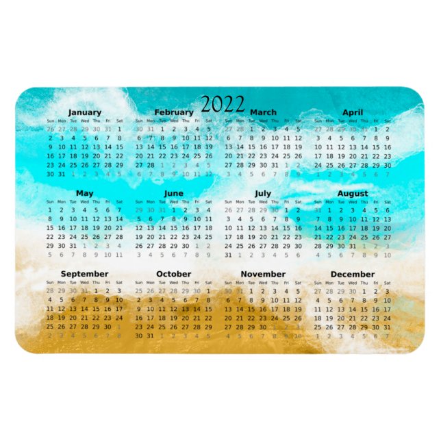 2022 Ocean Beach Kalender Mini Magnet (Horizontal)
