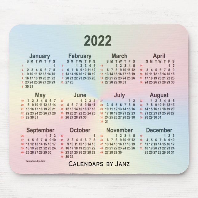 2022 Rainbow Cloud 52 Weeks Calendar by Janz Mousepad (Vorne)