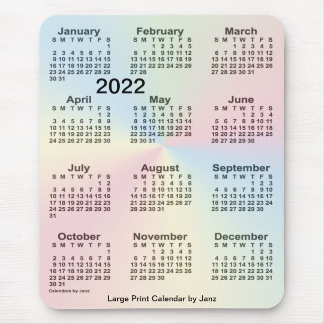 2022 Rainbow Cloud Large Print Calendar by Janz Mousepad (Vorne)