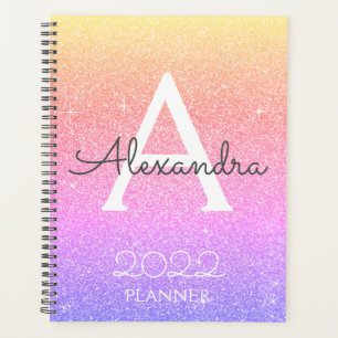 2022 Regenbogen-Pastell-Glitter-Funkel-Monogramm Planer