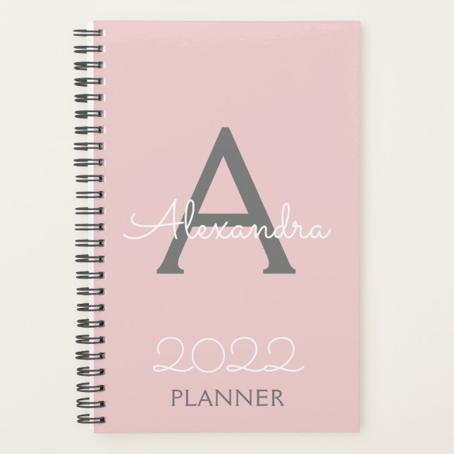 2022 Rosa-Rosa-Monogramm-Elegant Planer (Vorderseite)
