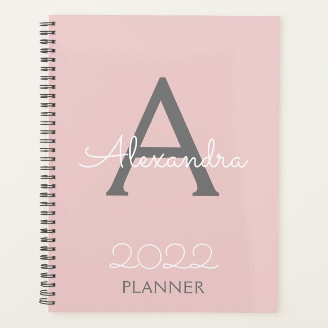 2022 Rosa-Rosa-Monogramm-Elegant Planer (Vorderseite)