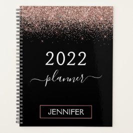 2022 Rose Gold Blush Pink Black Glitzer Monogram Planer