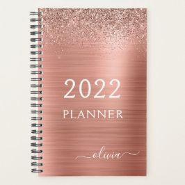 2022 Rose Gold Blush Pink Glitzer Monogram Planer
