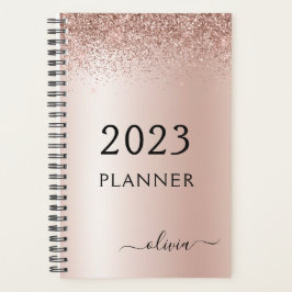 2022 Rose Gold Blush Pink Glitzer Monogram Planer