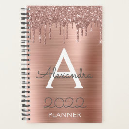 2022 Rose Gold Blush Pink Glitzer Sparkle Monogram Planer