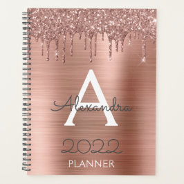 2022 Rose Gold Blush Pink Glitzer Sparkle Monogram Planer