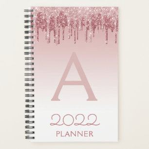 2022 Rose Gold Blush Pink Glitzer Sparkle Monogram Planer