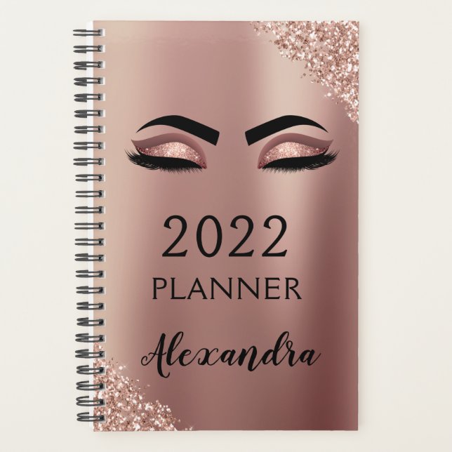 2022 Rose Gold Pink Monogram Glitzer Eyelashes Planer (Vorderseite)