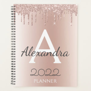 2022 Rose Gold - Rosa Girly Glitzer Monogram Planer