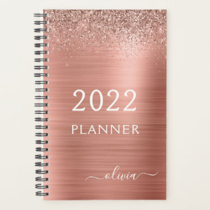 2022 Roségold-Blush-Pink-Glitter-Monogramm-Planer Planer