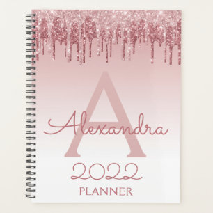 2022 Roségold Blush Rosa Glitter Funkeln Monogramm Planer