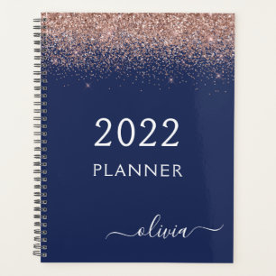2022 Roségold Pink Marineblau Glitter Monogramm Planer