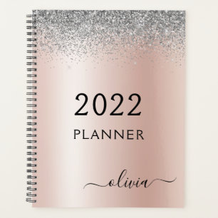 2022 Roségold Pink Silber Glitter Monogramm Planer