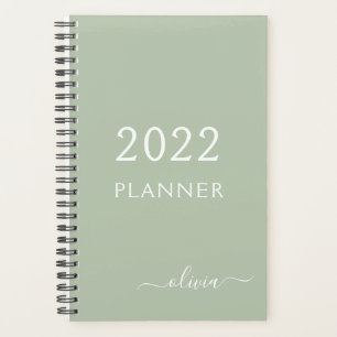 2022 Salbeigrüner Mädchenname mit Schriftzug Plane Planer