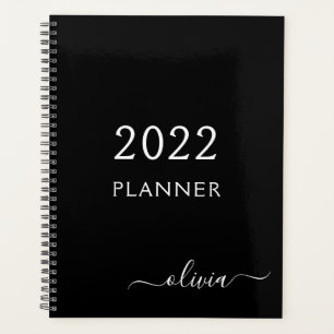 2022 Schwarz Weiß Girly Schrift Monogramm Name Mod Planer