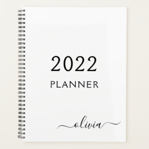 2022 Schwarz Weiß Girly Schriftzug Monogramm Name Planer