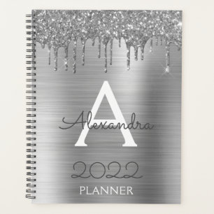 2022 Silber Glitter Glam Monogramm Modern Planer