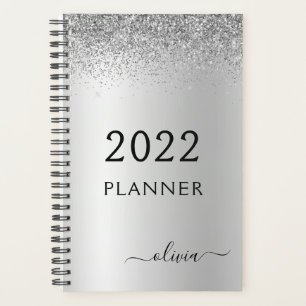 2022 Silber Schwarzes Glitter Girly Monogramm Planer