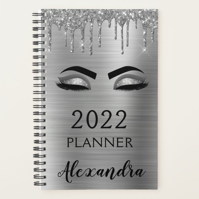 2022 Silberner Glitzer Sparkle Eyelashes Planer (Vorderseite)