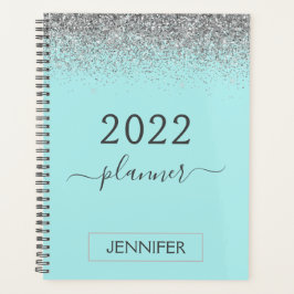 2022 Silver Aquamarin Aqua Blue Glitzer Monogram G Planer