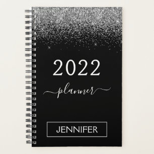 2022 Silver Black Glitzer Monogram Girly Planer