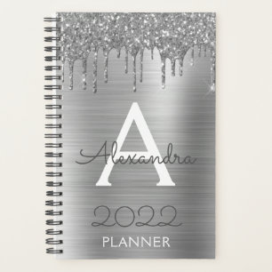 2022 Silver Glitzer Glam Monogram Modern Planer